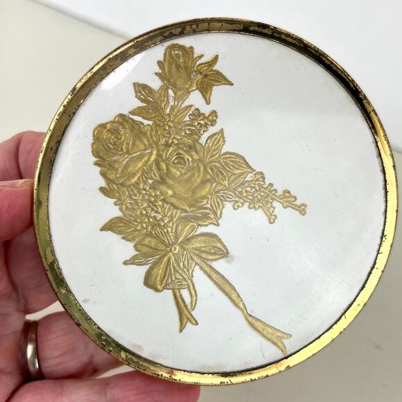 Vintage Ribbed Satin Glass Powder Vanity Jar Trinket Box - Picture 6 of 7